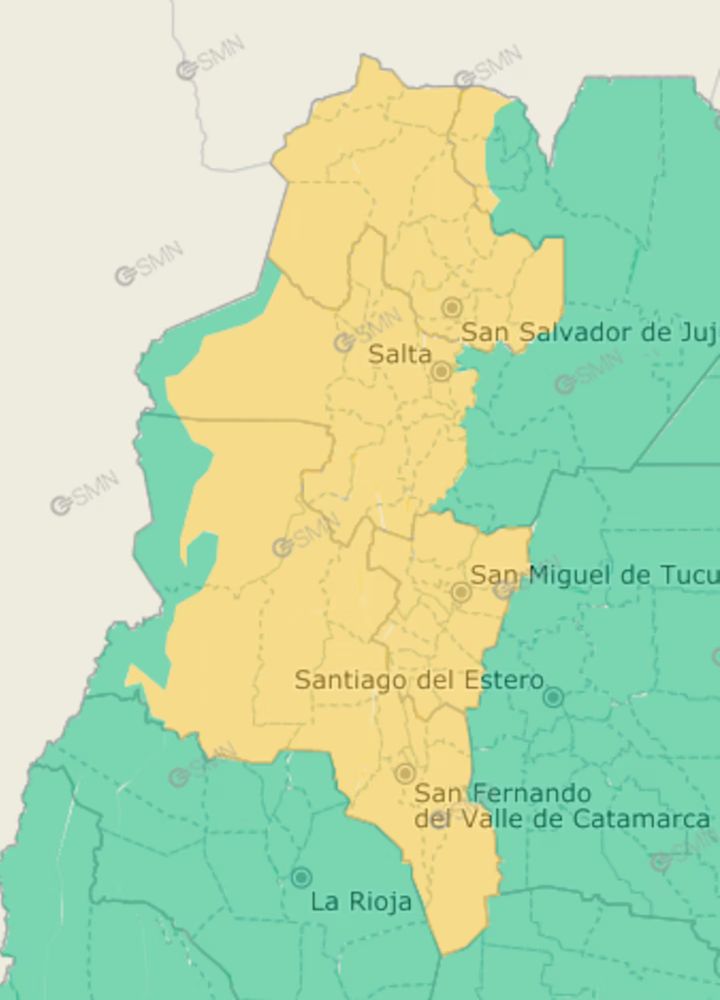 Zonas del país con alerta amarilla por tormentas