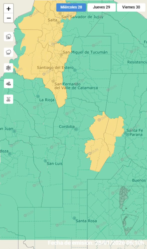 Alerta amarilla por tormentas en Córdoba este miércoles 28 de enero.