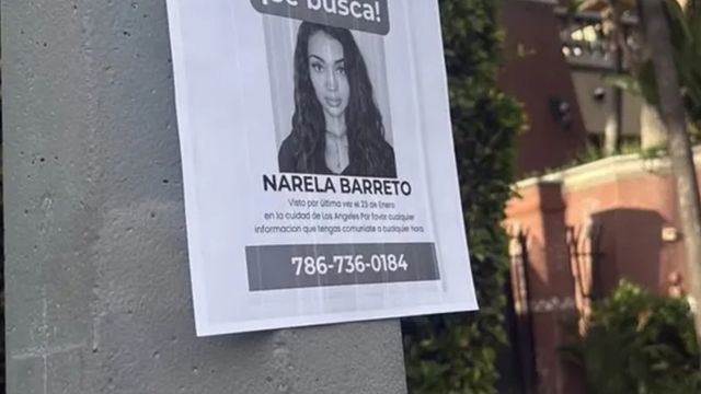 Narela Barreto. El cartel con el que la buscaba en Los Ángeles 