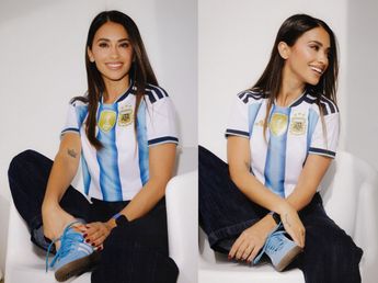 El look de Antonela Roccuzzo con la camiseta de la Selección Argentina que causa furor