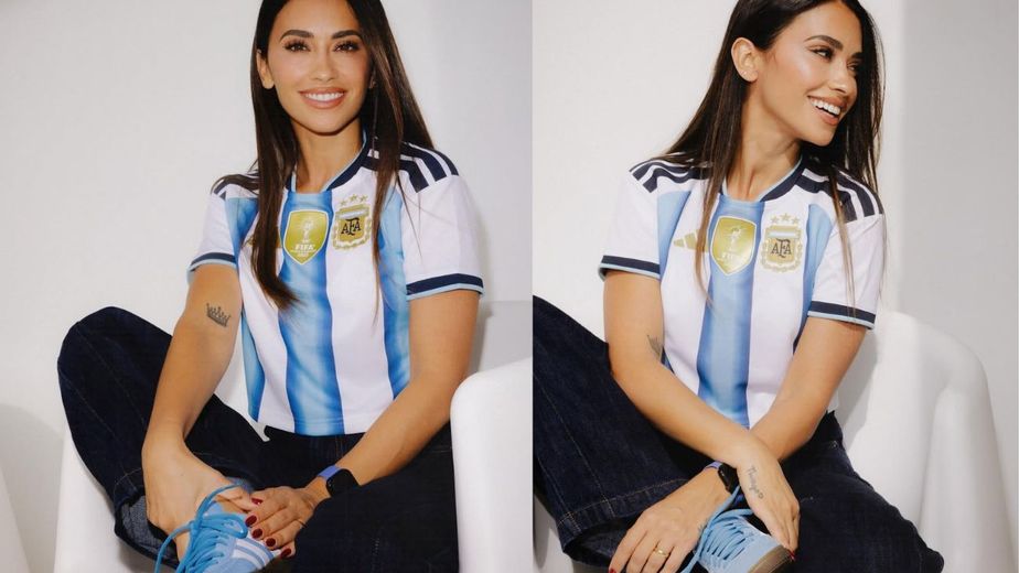 El look de Antonela Roccuzzo con la camiseta de la Selección Argentina que causa furor