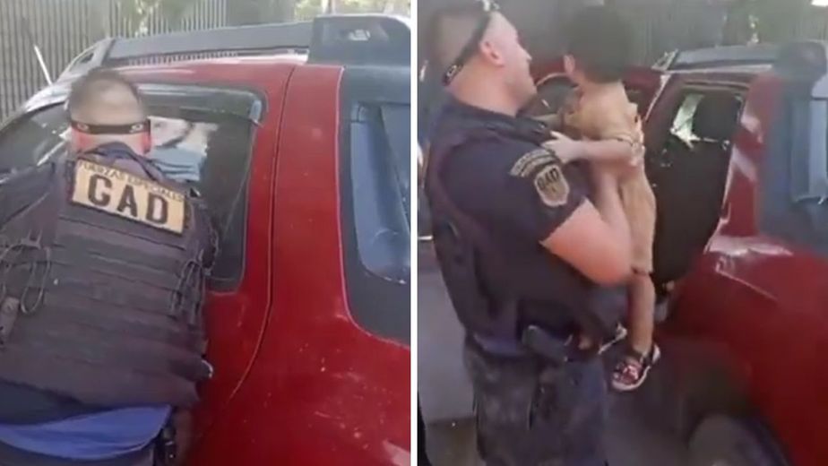Una pareja dejó encerrado a su nieto de 2 años en una camioneta en Pilar: el video del rescate
