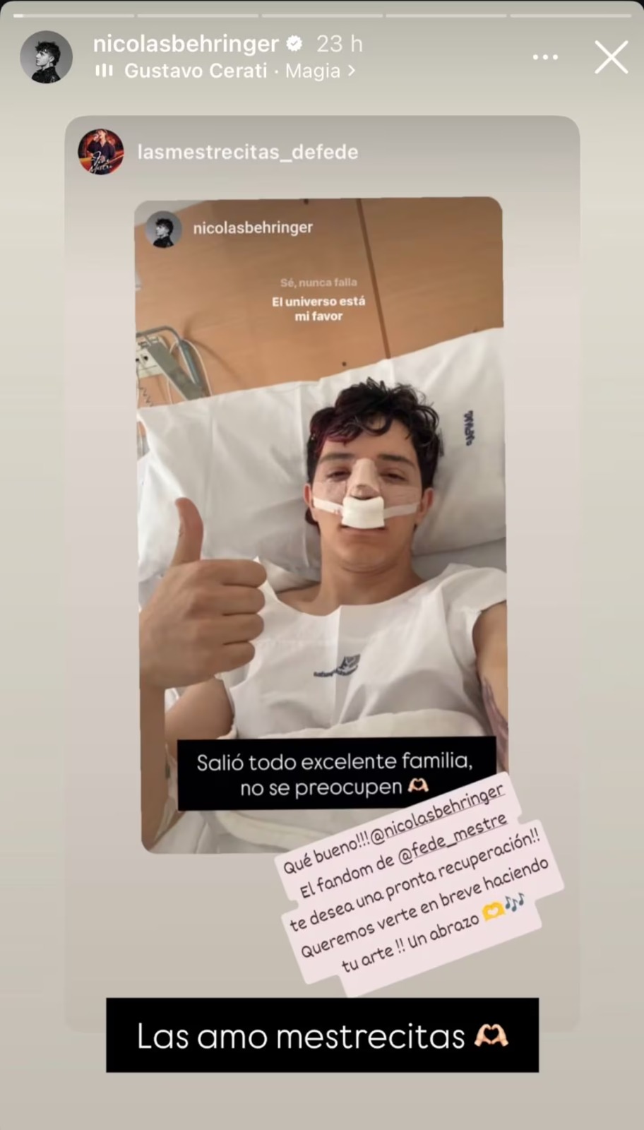 El ganador de La Voz Argentina se operó la nariz.