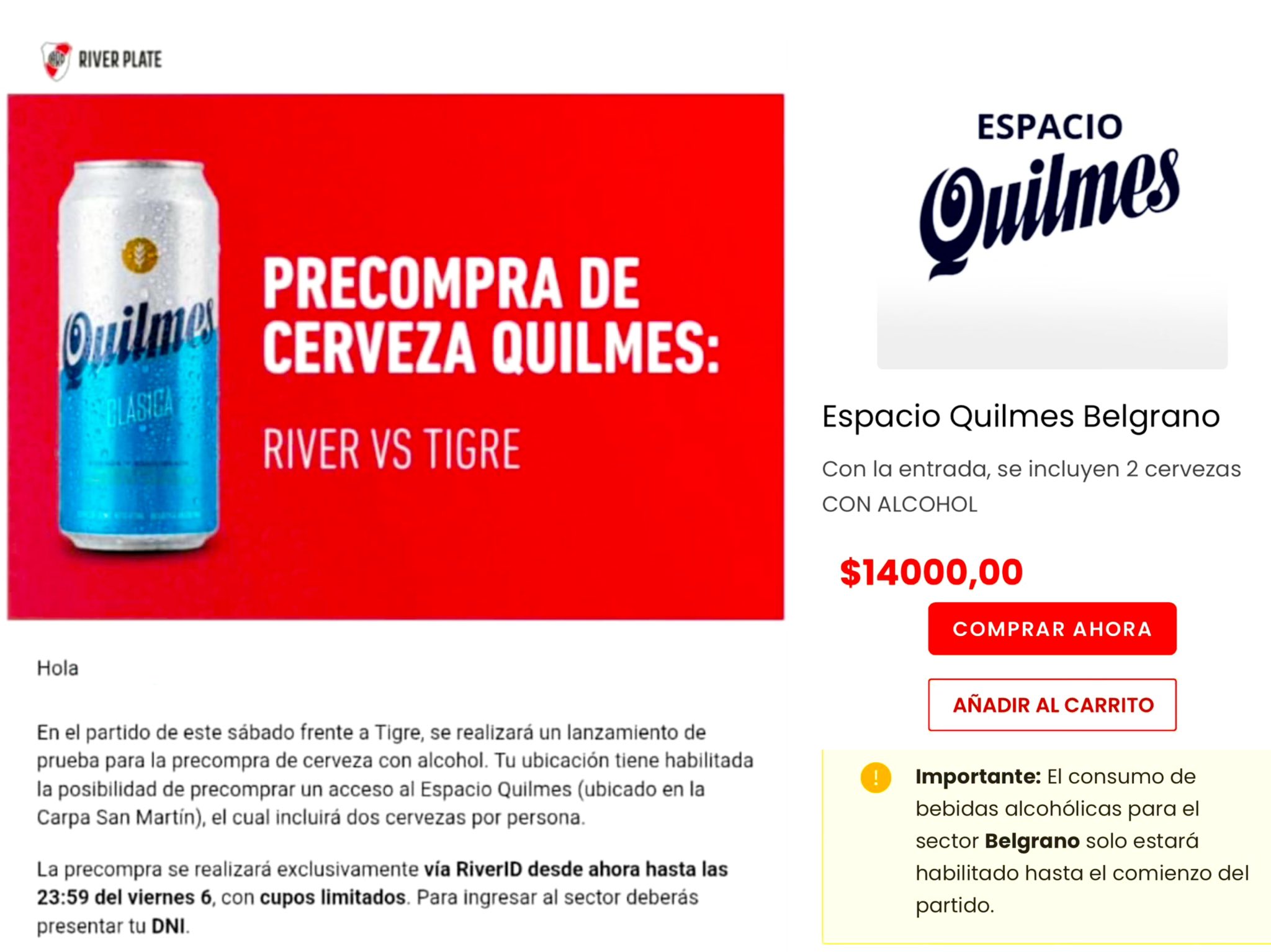 River venderá cerveza durante los partidos
