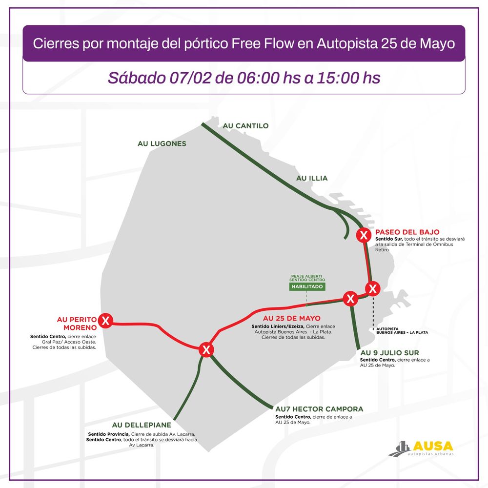Cortes por obras en autopistas de Buenos Aires