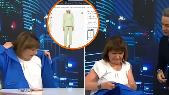 Patricia Bullrich luciendo el traje que llamó la atención y generó polémica.
