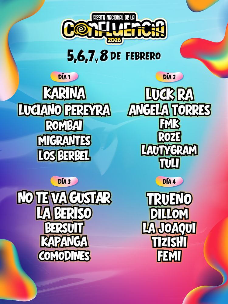 Fiesta de la Confluencia 2026: line up por día, horarios, accesos y cómo viajar gratis en colectivo