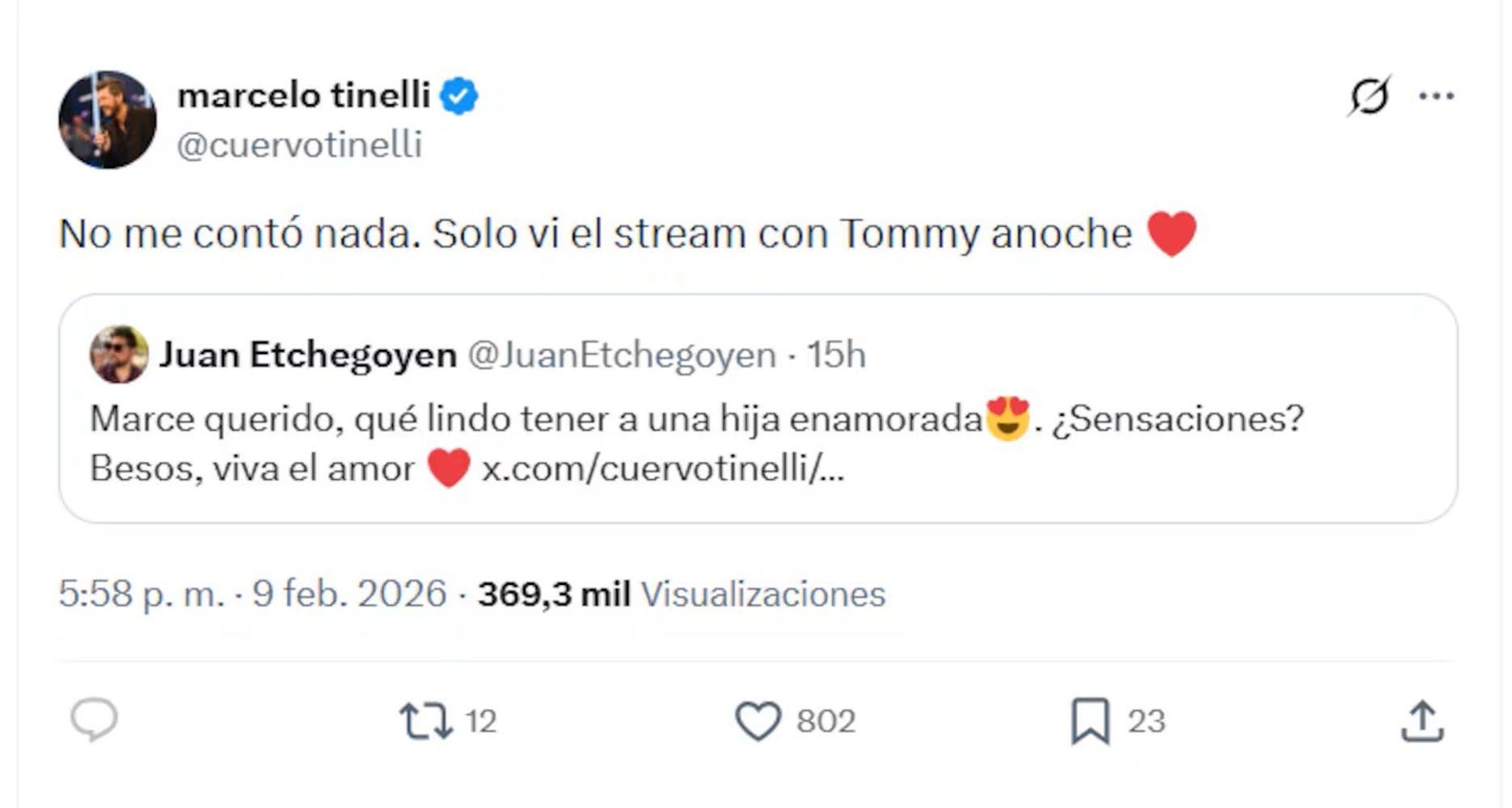 Marcelo Tinelli sobre la relación de Juanita con Tomás Mazza