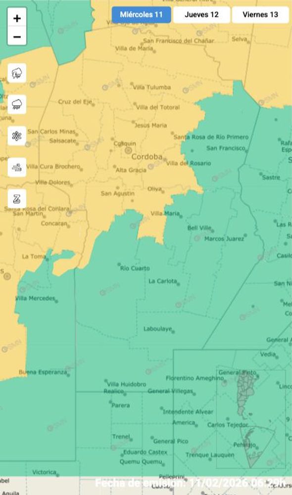Los departamentos de Córdoba bajo alerta amarilla por fuertes ráfagas de viento.