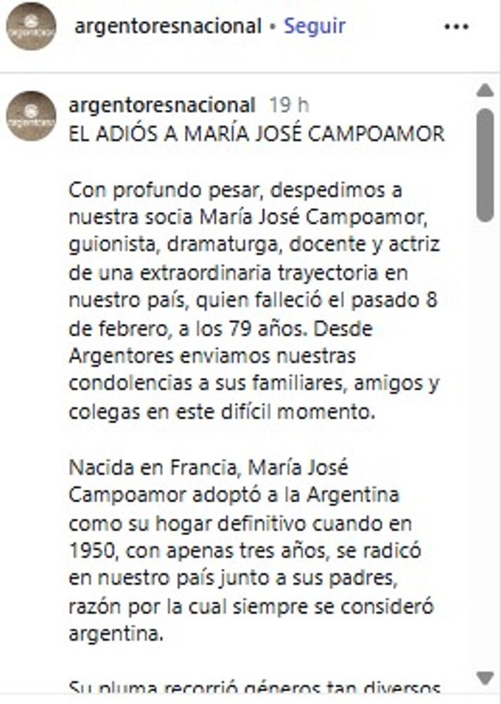 Comunicado sobre la partida de María José Campoamor.