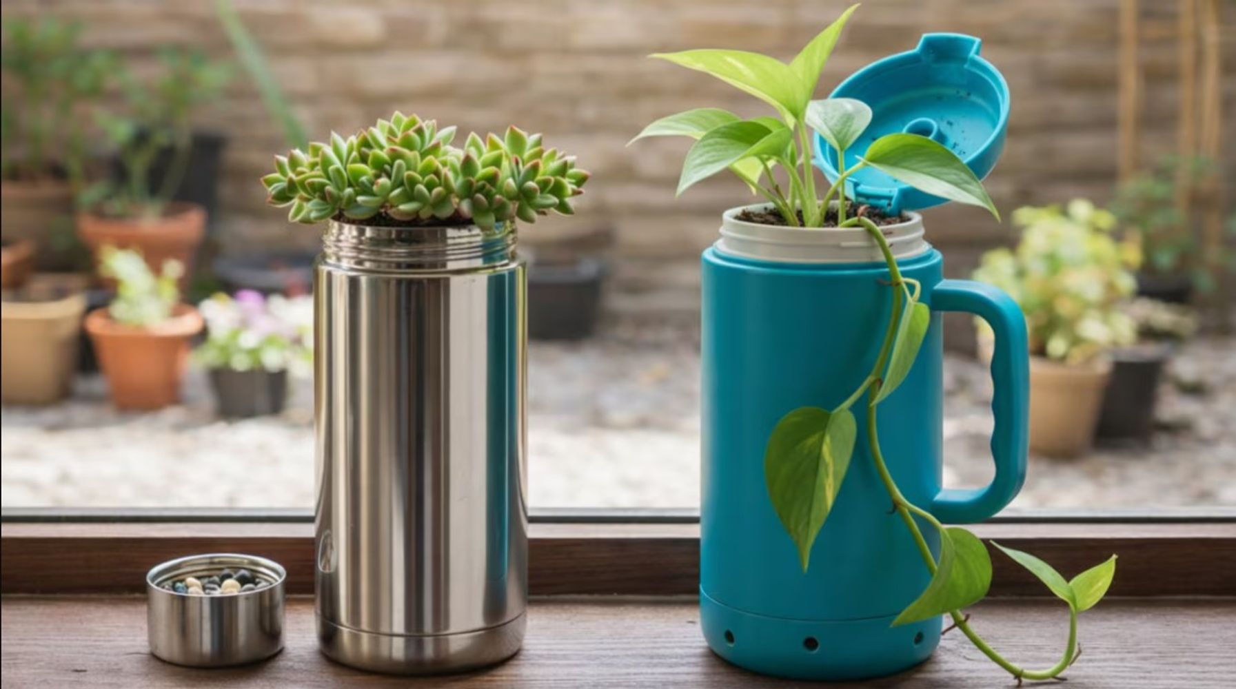 Suculentas, cactus y flores de bajo mantenimiento son ideales para plantar en estos recipientes originales y resistentes.