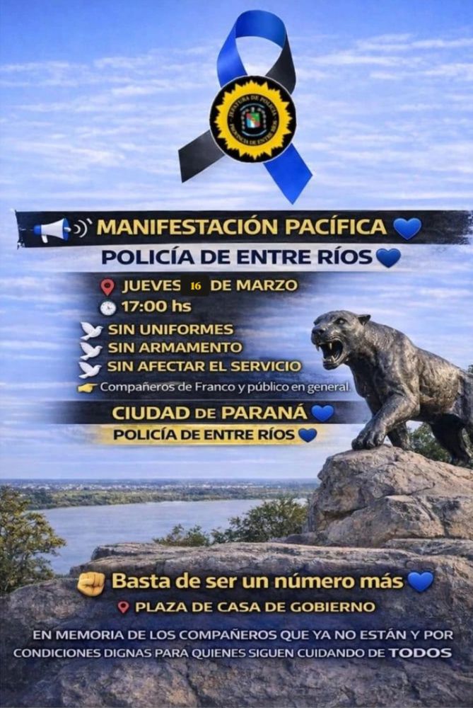 Convocan a una protesta frente a Casa de Gobierno desde integrantes de la Policía de Entre Ríos.