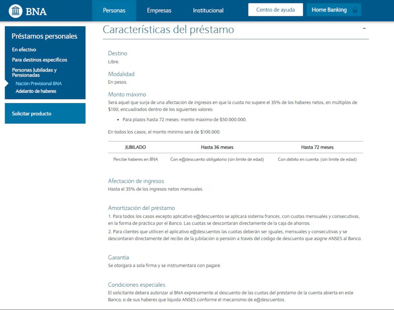 Préstamos Banco Nación