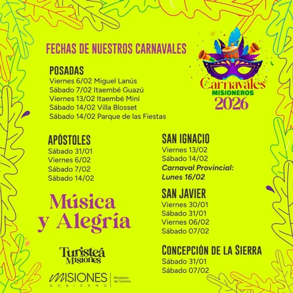 Carnavales misioneros: el cronograma completo para disfrutar del fin de semana largo en la provincia.