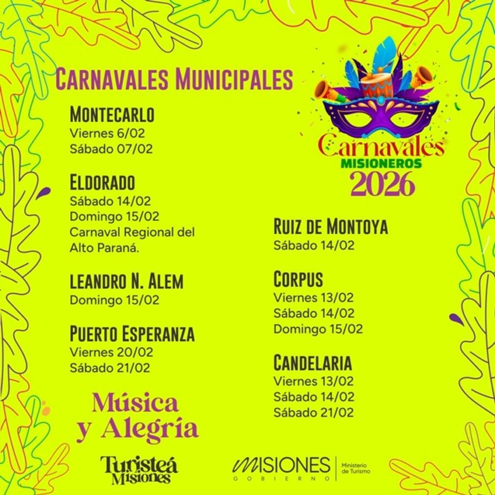 Carnavales misioneros: el cronograma completo para disfrutar del fin de semana largo en la provincia.