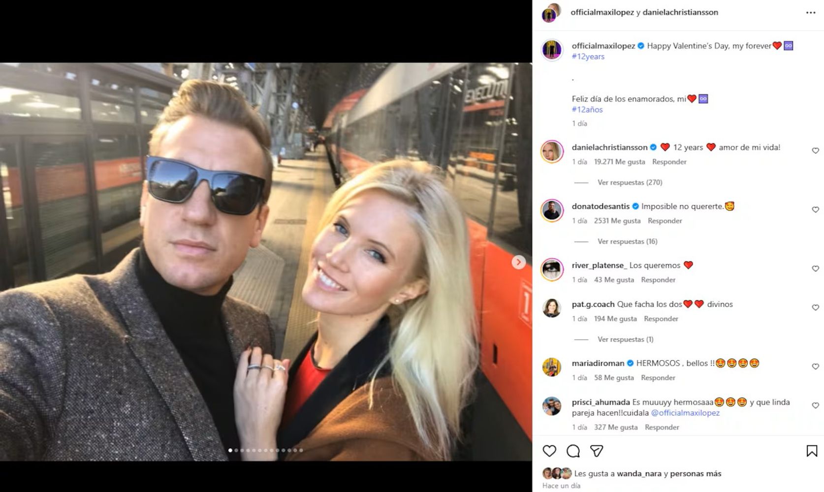 Maxi López y Daniela Christiansson.