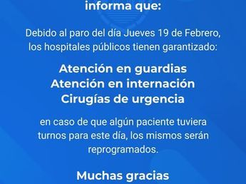 Por el Paro Nacional el Servicio de Salud de la provincia funcionará sólo para emergencias