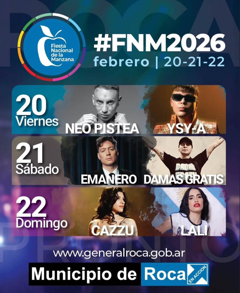 Fiesta de la Manzana 2026: cómo ver gratis a Lali y Cazzu este fin de semana en General Roca