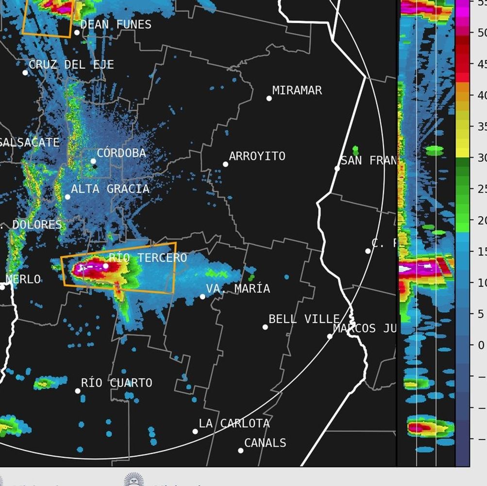El sudeste de la provincia de Córdoba se vio afectado por el temporal.