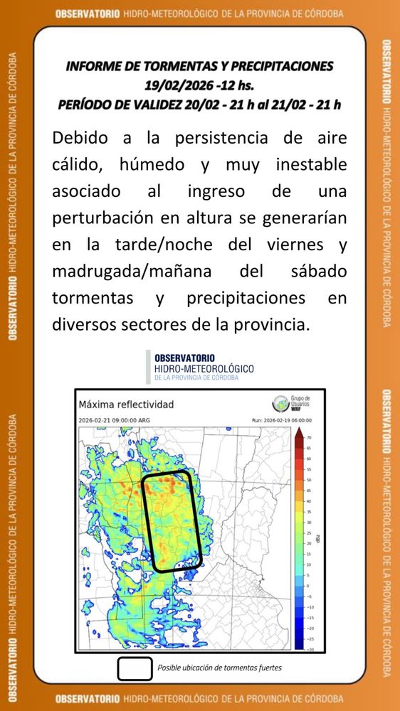 Informe por tormentas en Córdoba.