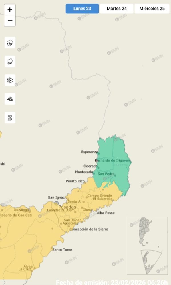 Rige alerta amarilla por tormentas fuertes en Misiones.