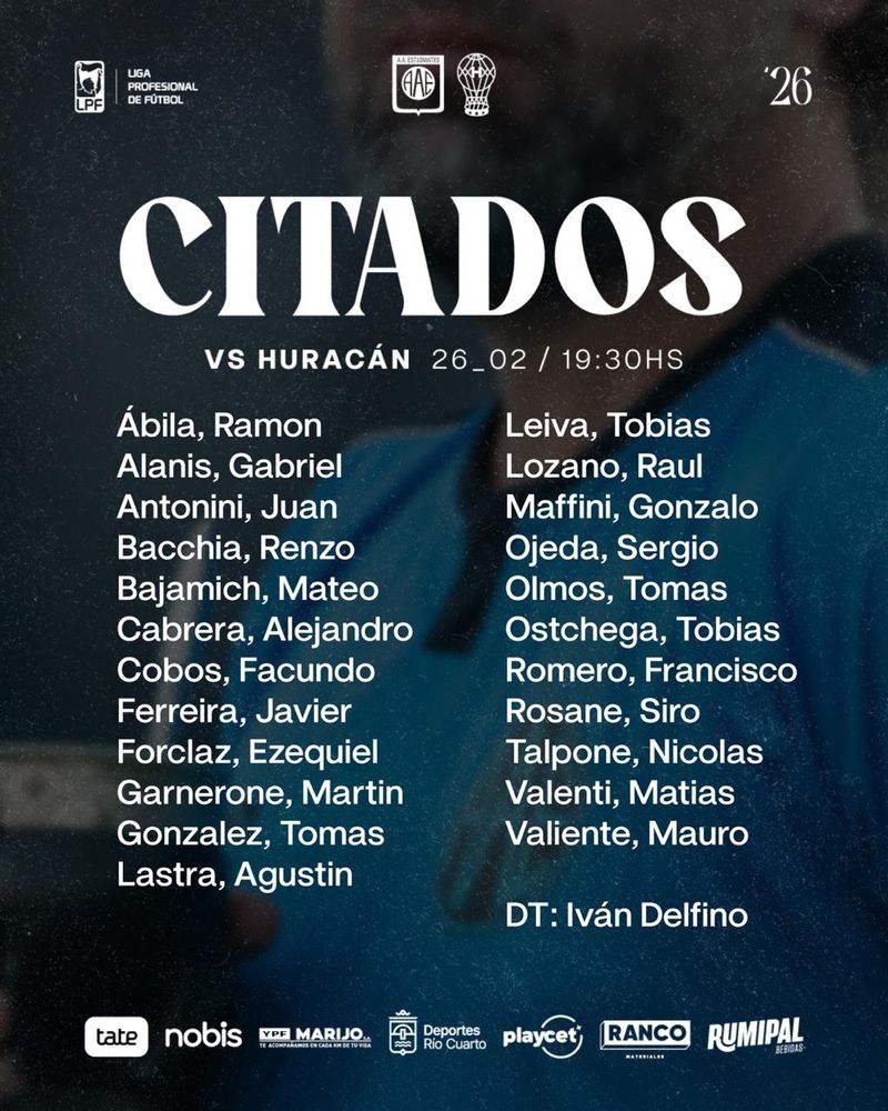 Citados de Estudiantes de Río Cuarto para partido ante Huracán