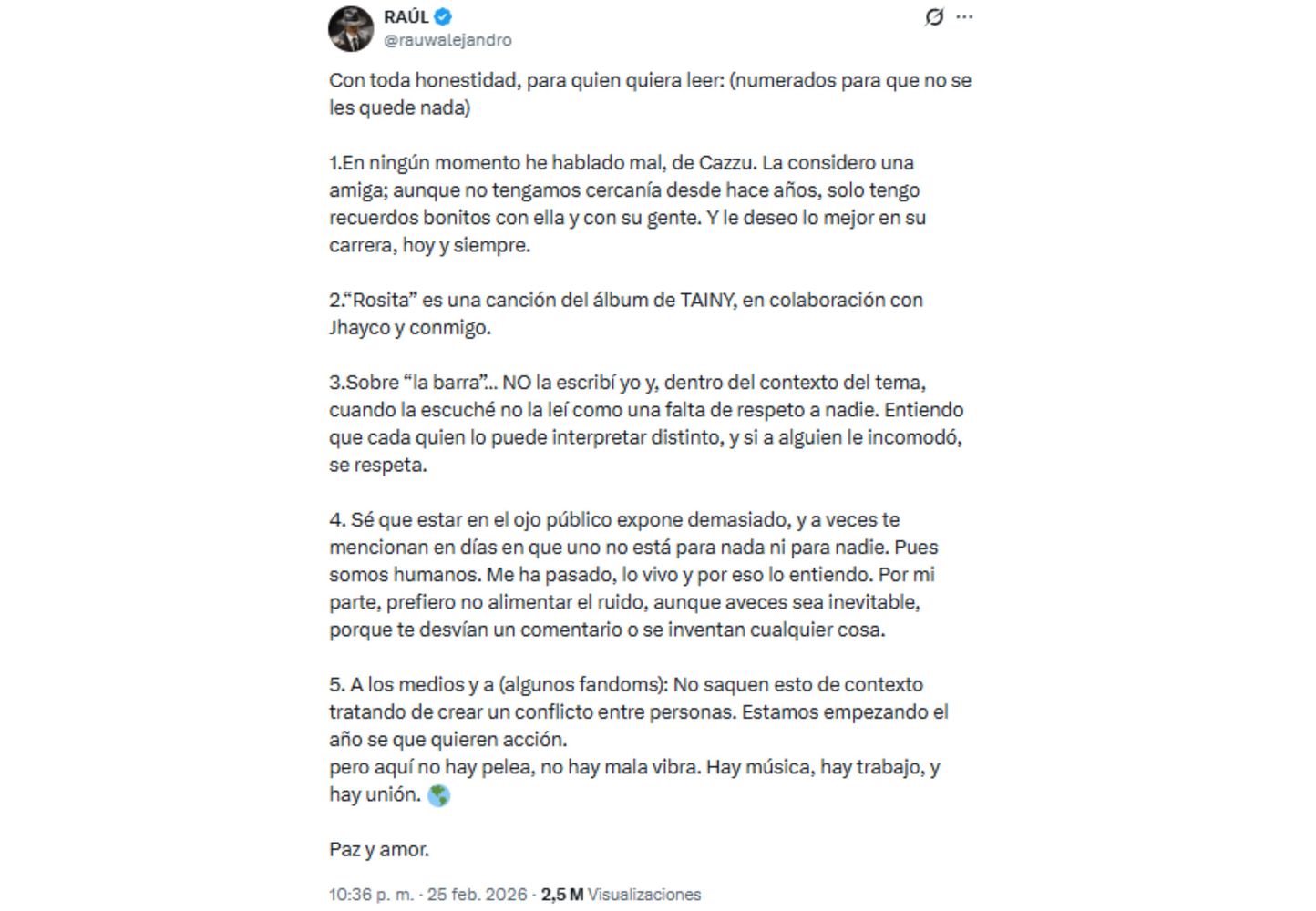 La respuesta de Rauw Alejandro.