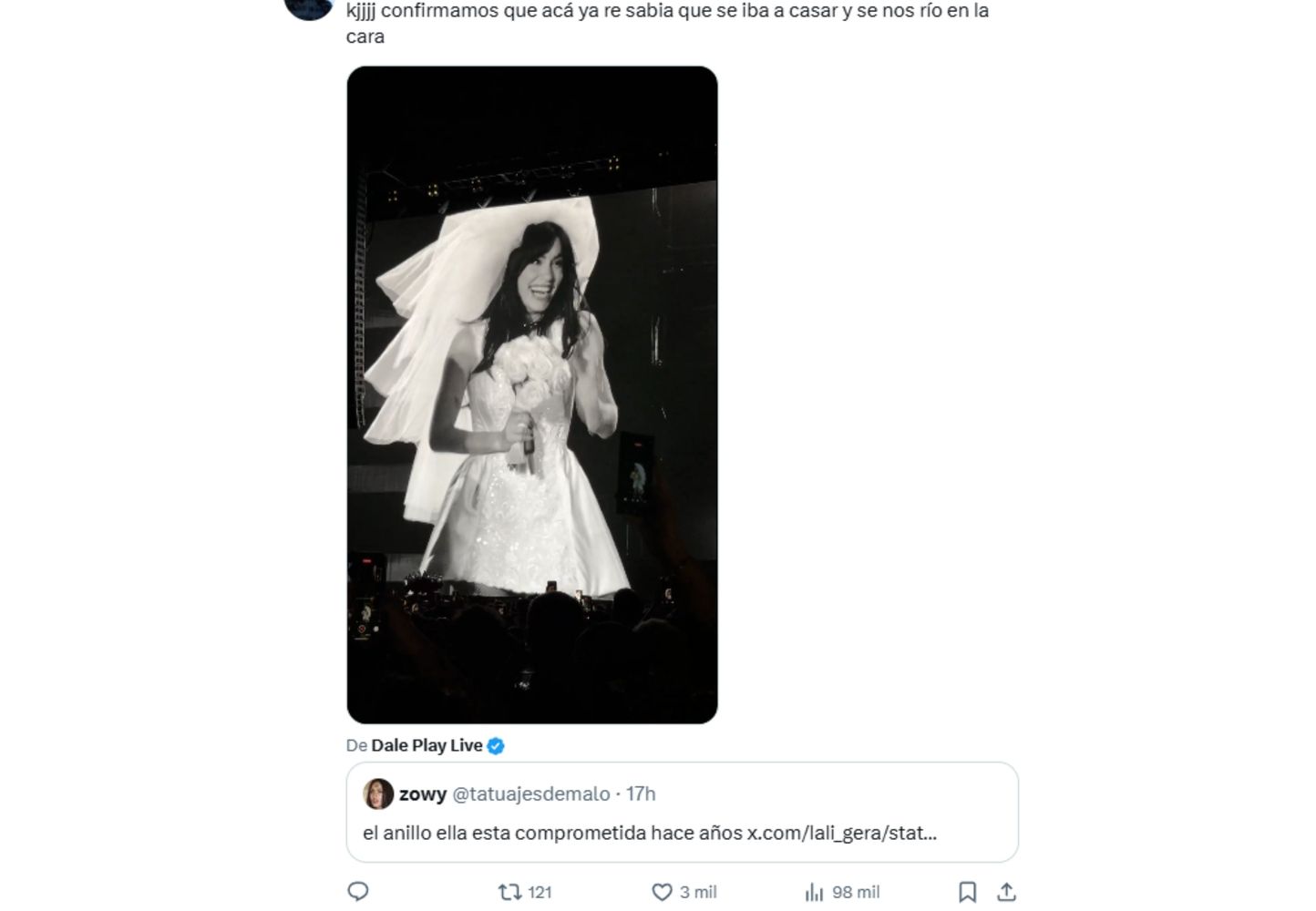 El momento del show de Lali en Vélez donde se la vio vestida de novia.