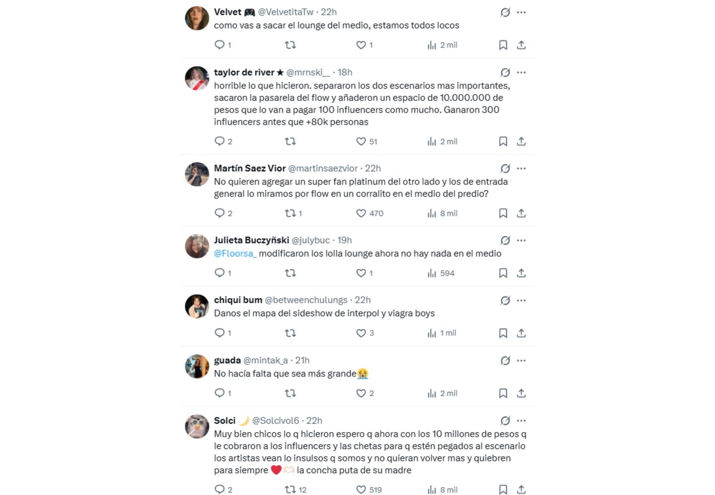 Los comentarios tras el cambio en la distribución del Lollapalooza.