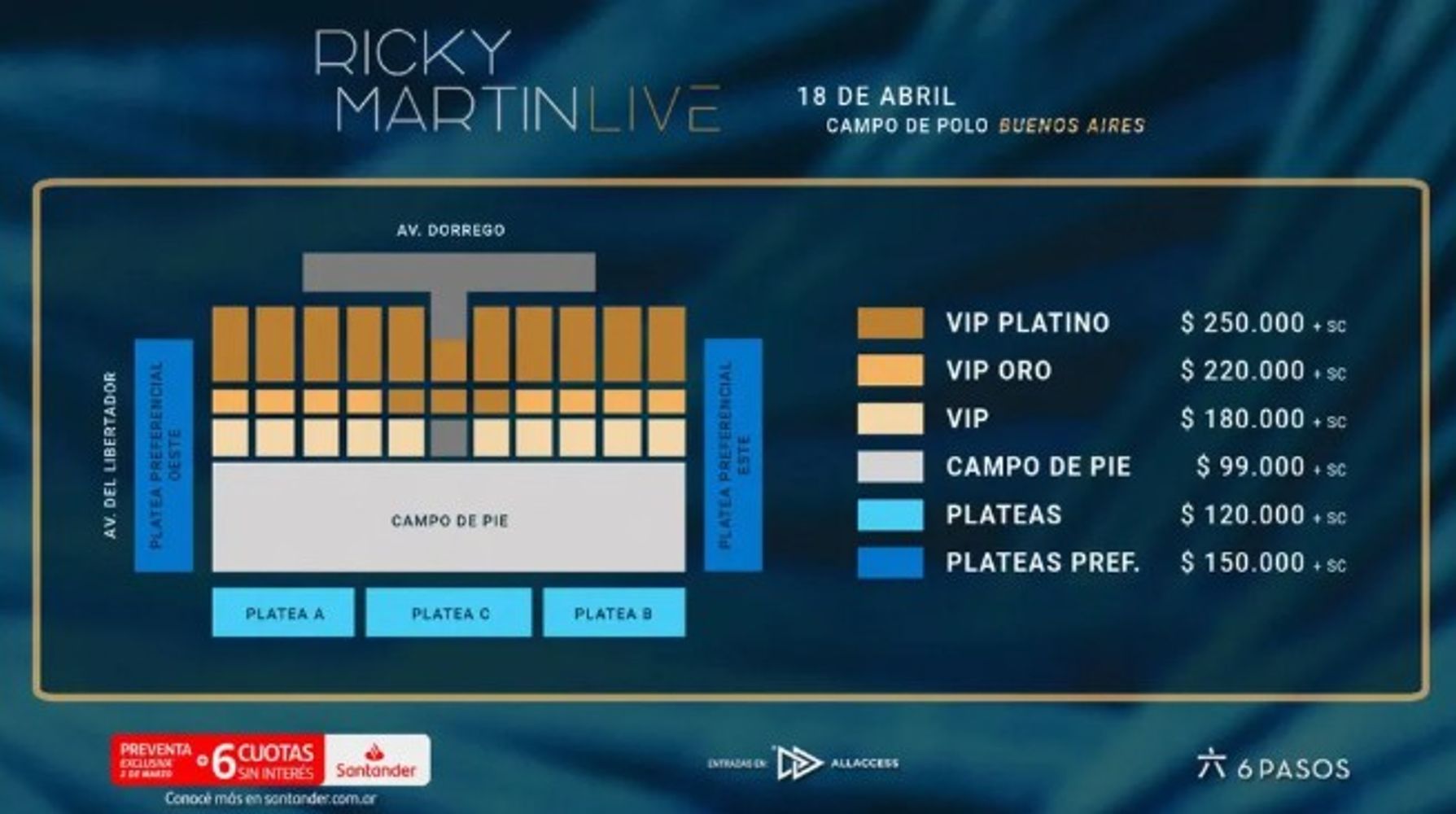 Ricky Martin en Argentina 2026: precios de entradas para su show en el Campo Argentino de Polo y dónde comprarlas