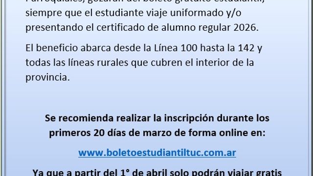 La medida abarca líneas 100 a 142 y recorridos rurales del interior. Desde abril, el beneficio quedará sujeto a la tarjeta habilitada o troqueles.
