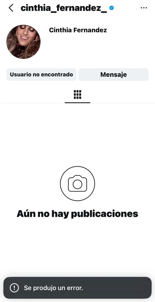 Así aparece la cuenta de Cinthia Fernández en Instagram.