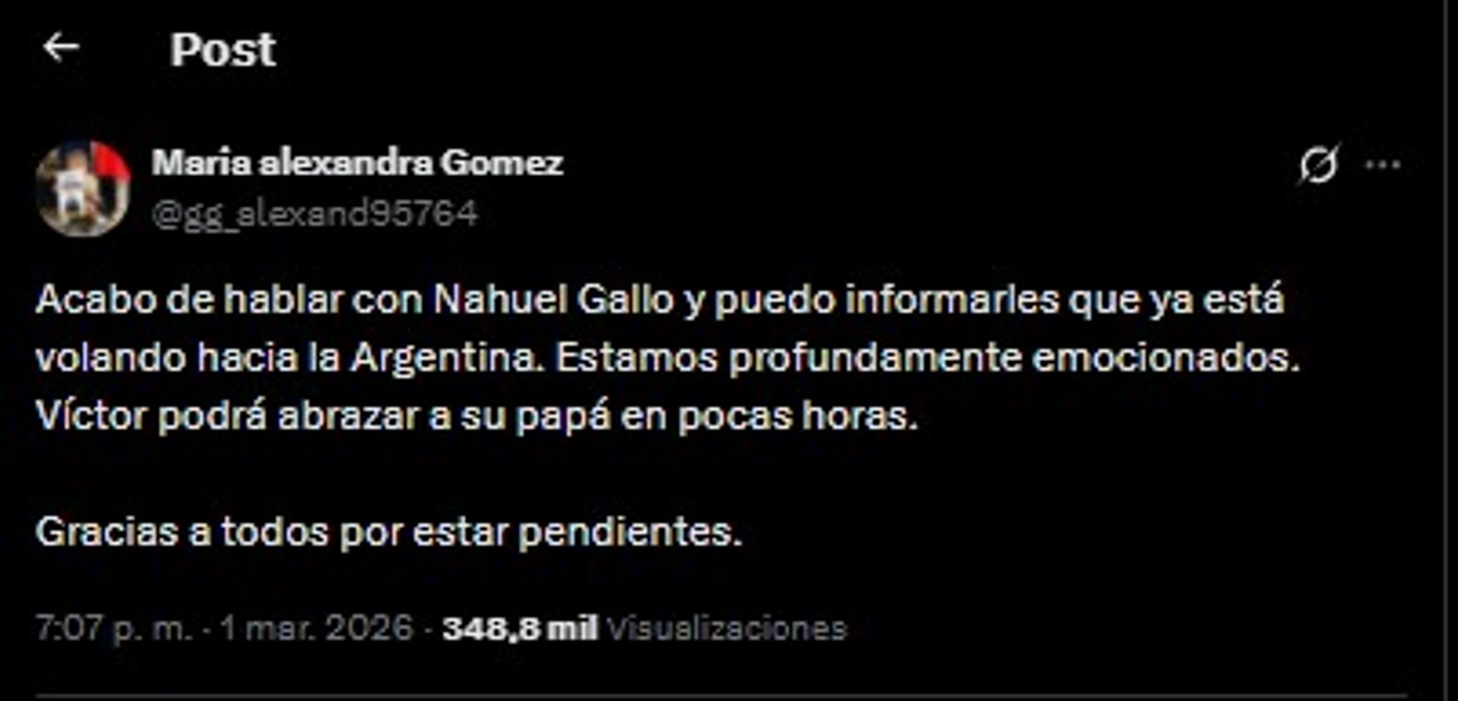 El anuncio de su esposa