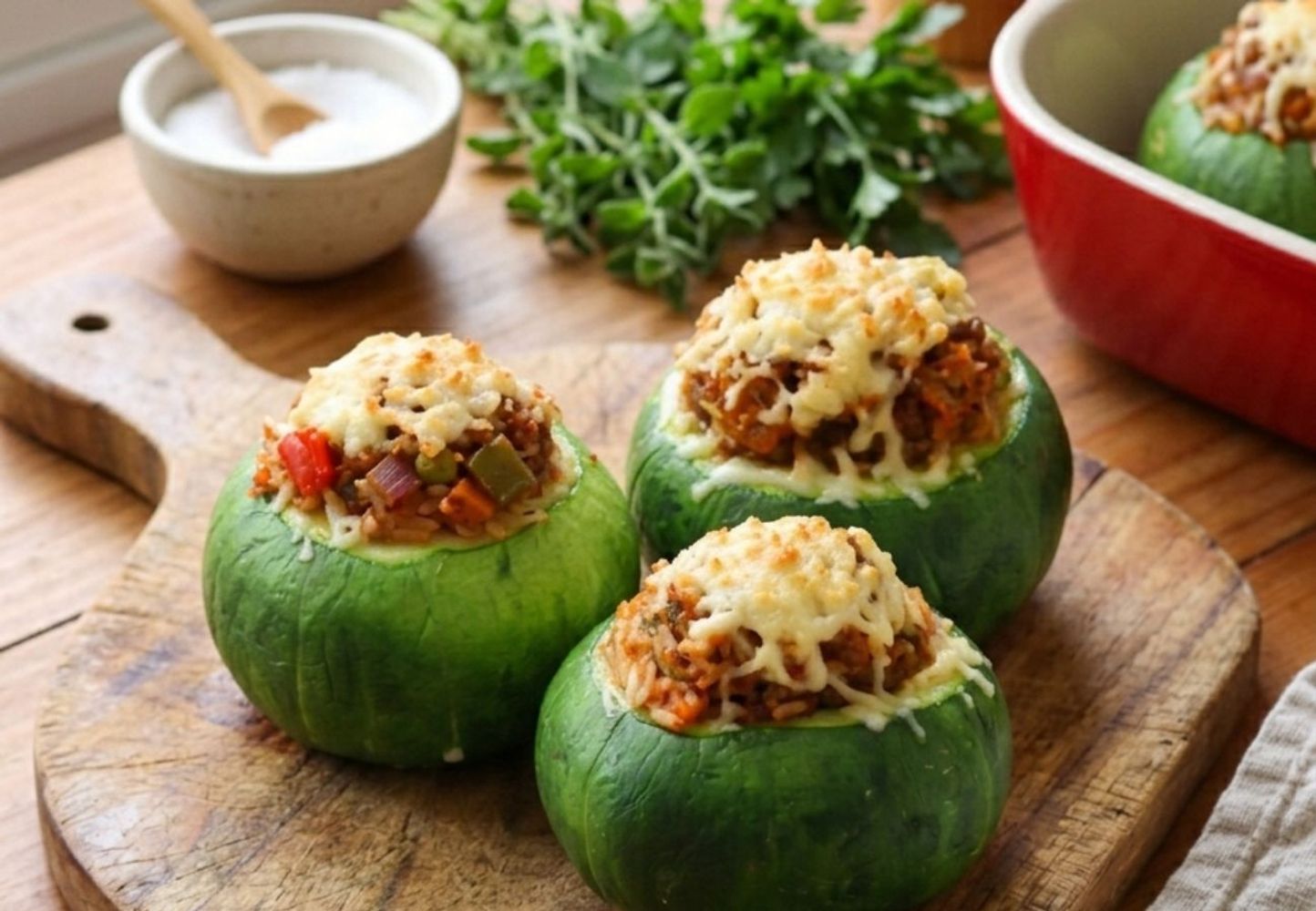 Zapallitos verdes rellenos con carne