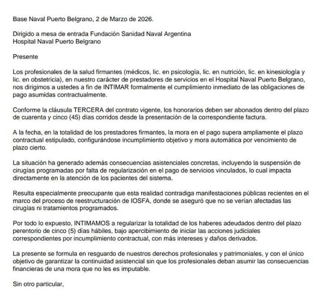Comunicado profesionales Hospital Naval