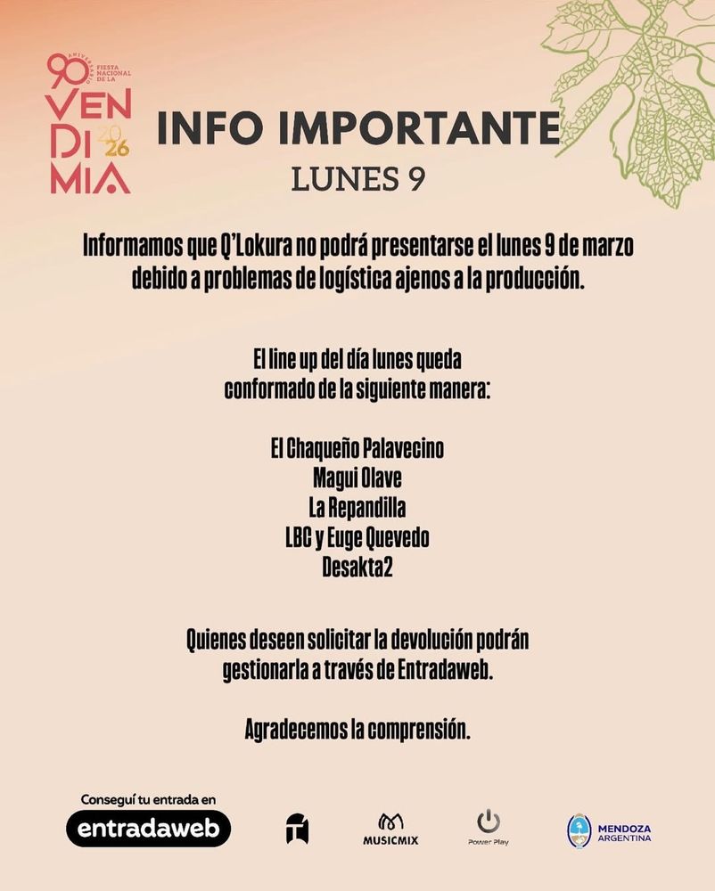 Fiesta de la Vendimia 2026: grilla confirmada, precios de las entradas y dónde ver el festival en vivo