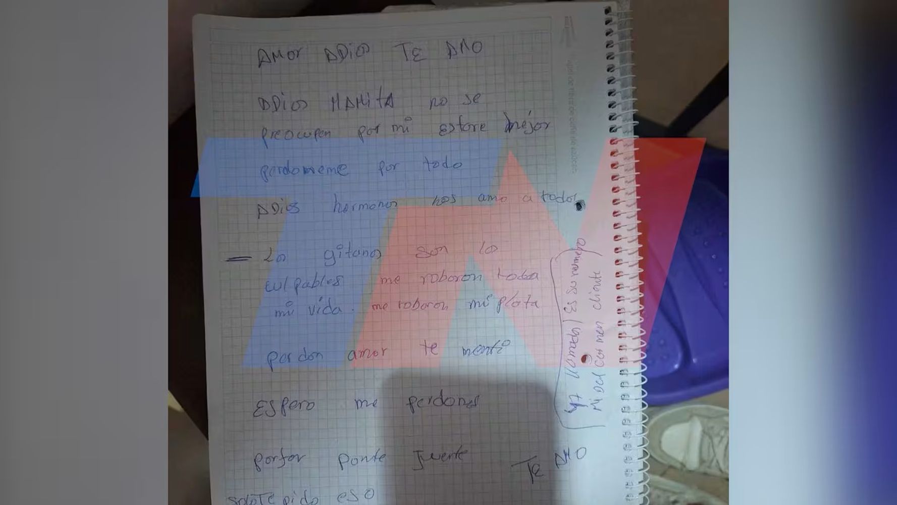 La carta que dejó la joven a su familia, donde explica los motivos.