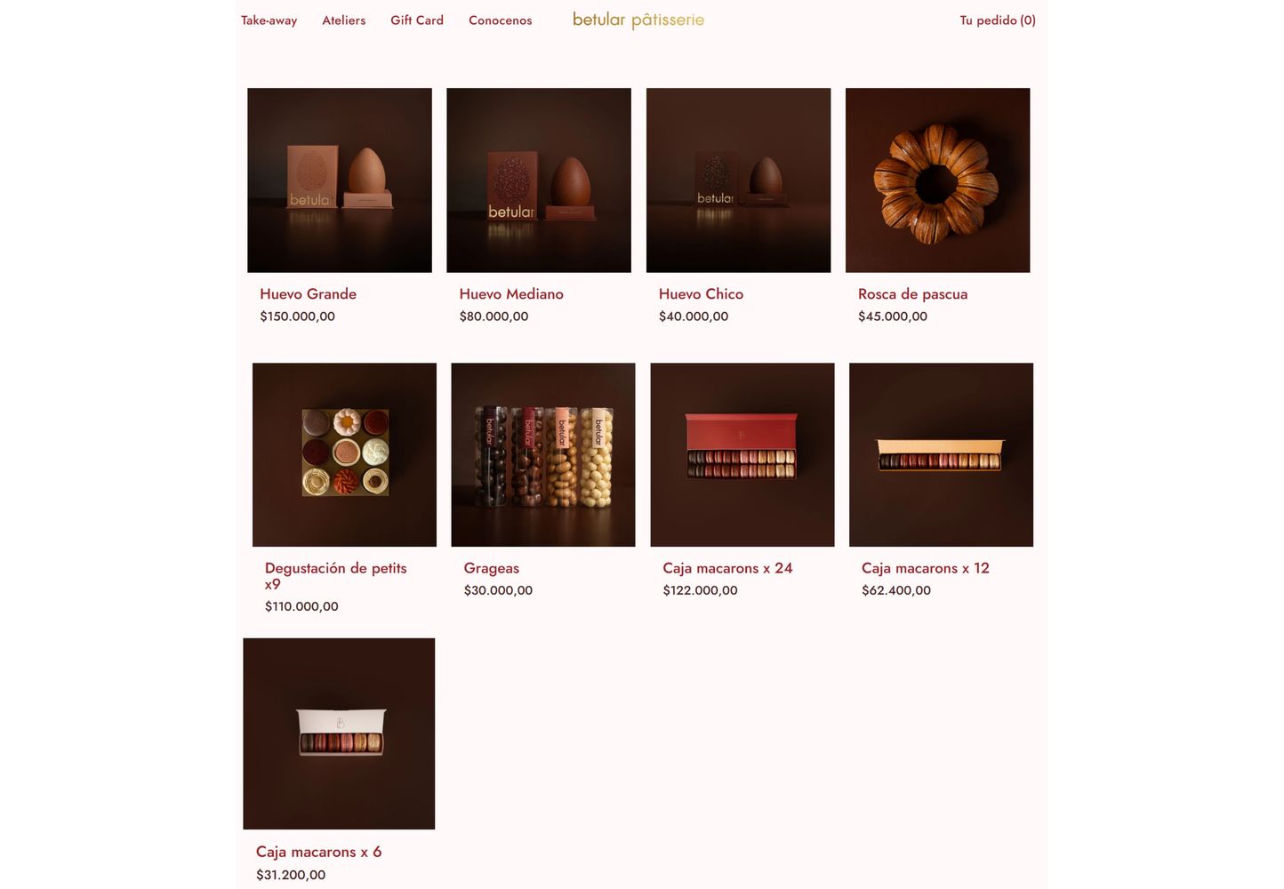 Los precios de la línea de Pascuas 2026 de la pastelería de Damián Betular.