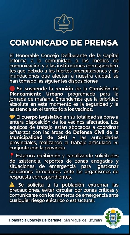 Inundaciones en la capital: el Concejo suspendió actividades y coordinó apoyo.