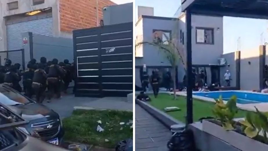 La policía grabó un impactante allanamiento en una quinta de Esteban Echeverría: tiroteo, muerte y pánico en la pool party