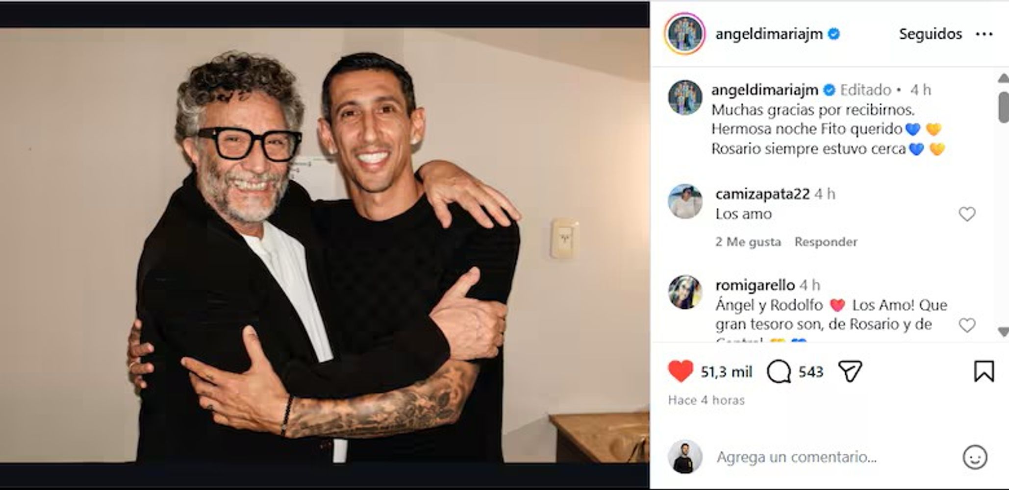 Ángel Di María y Fito Páez: ovación histórica en el show de Rosario