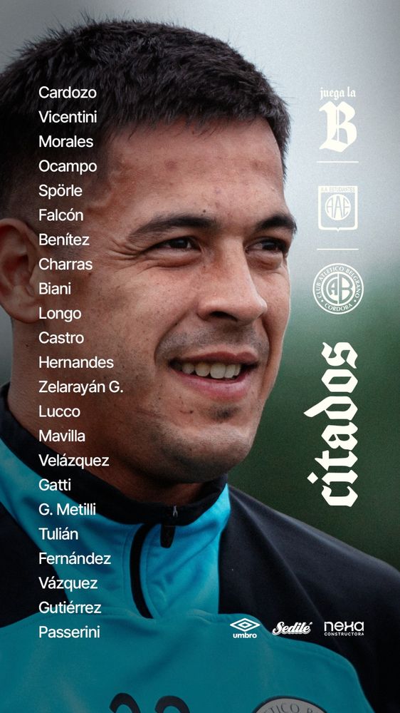 Convocados de Belgrano para jugar ante Estudiantes, en Río Cuarto