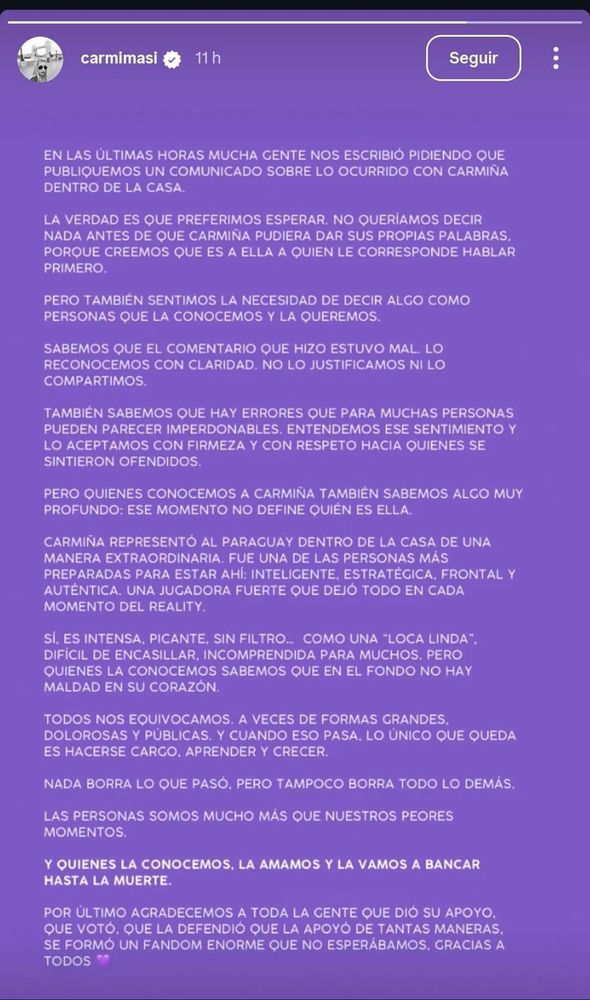 comunicado de la familia de Carmiña