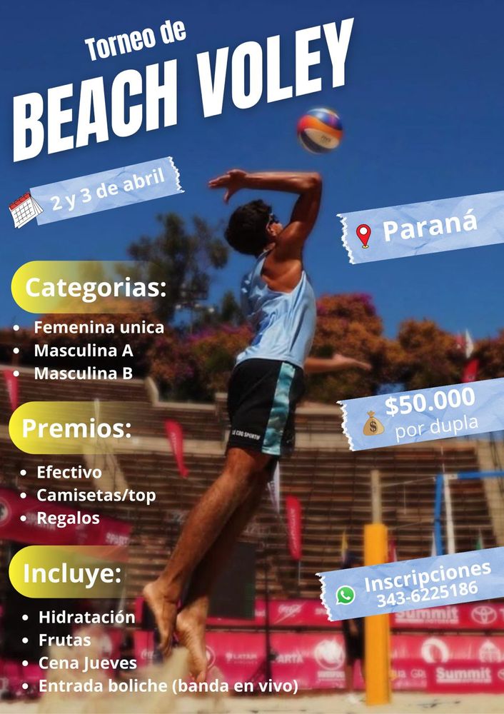 Beach vóley en Paraná: se jugará un torneo del Circuito Entrerriano en el balneario Thompson