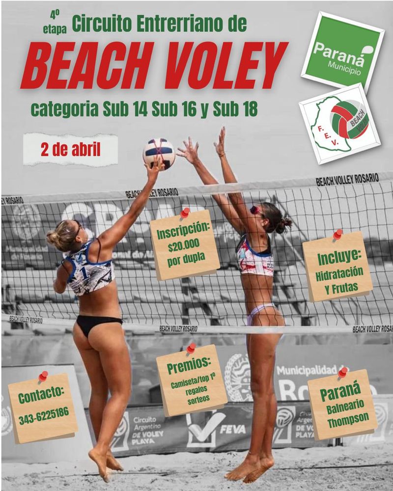 Beach vóley en Paraná: se jugará un torneo del Circuito Entrerriano en el balneario Thompson