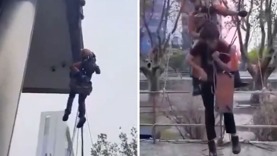 Impactante rescate en altura: un hombre limpiaba los vidrios de una torre de Puerto Madero y quedó enredado con las sogas