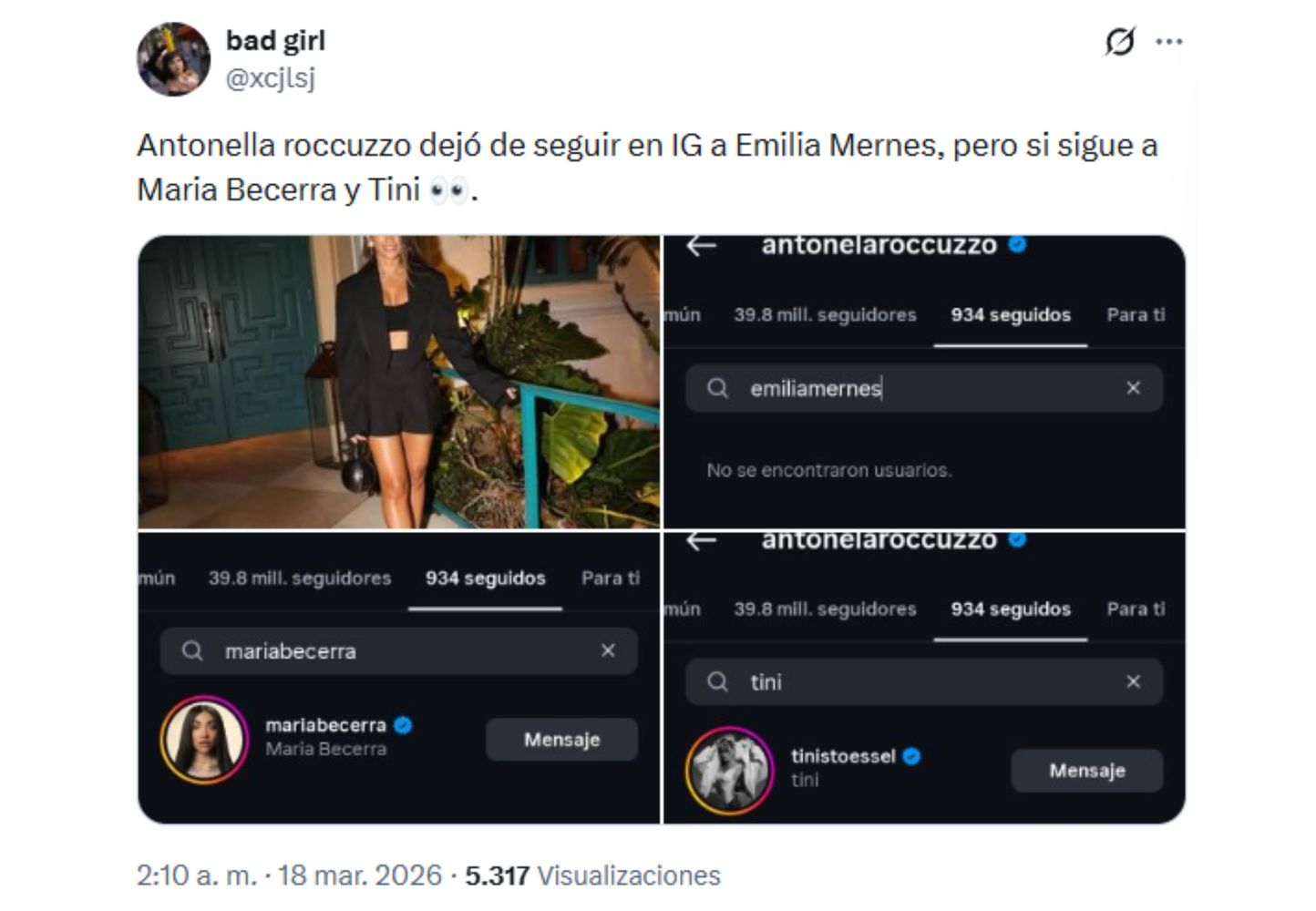 Antonela Roccuzzo también dejó de seguir a Emilia.