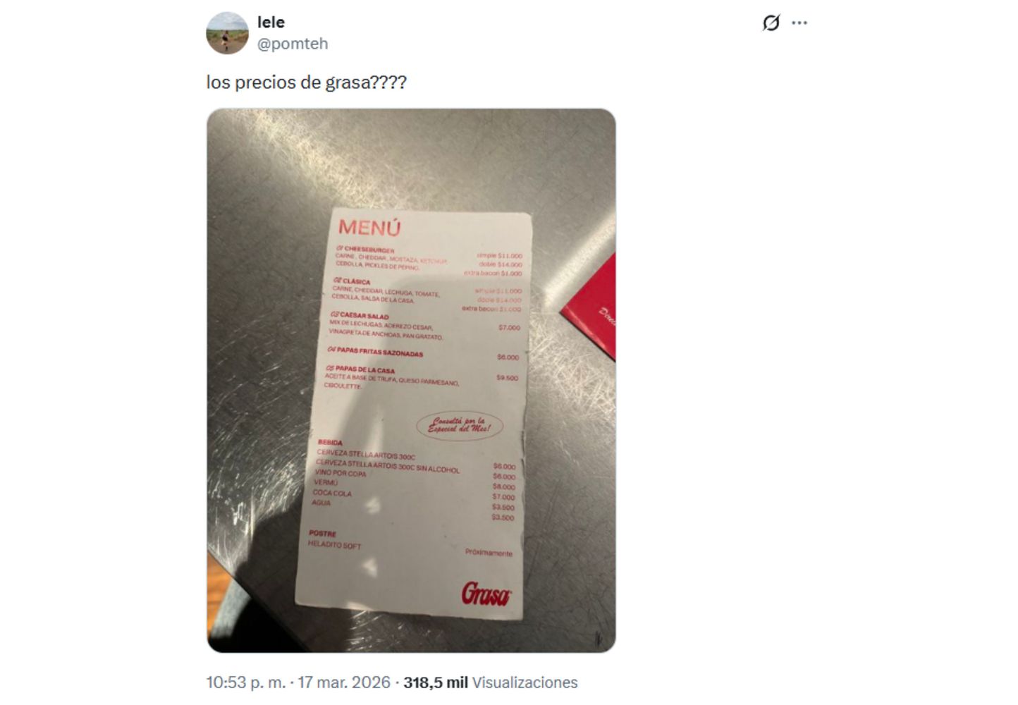 El menú se hizo viral en las redes sociales y abrió el debate.