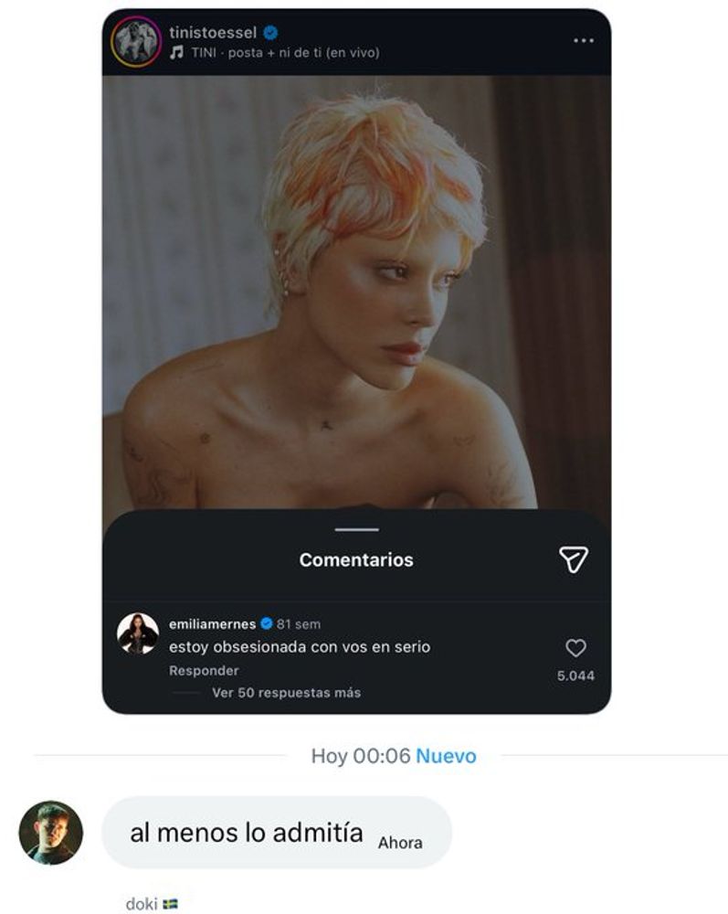 Un comentario que Emilia le había dejado a Tini.