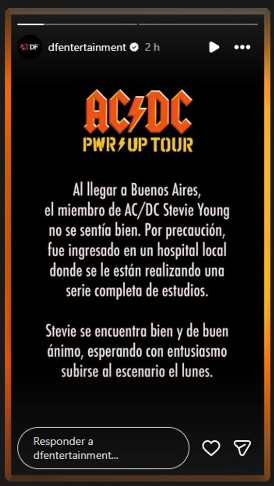 Comunicado de la productora sobre el estado de Stevie Young